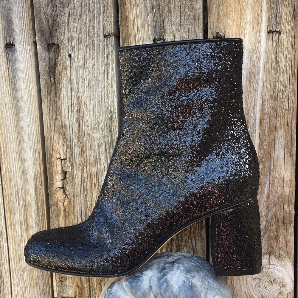 NWT Red Valentino Glitter Block Heel Boot Black 37